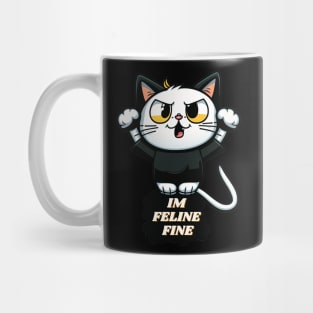 "I'm Feline Fine" Cat Pun T-Shirt Mug